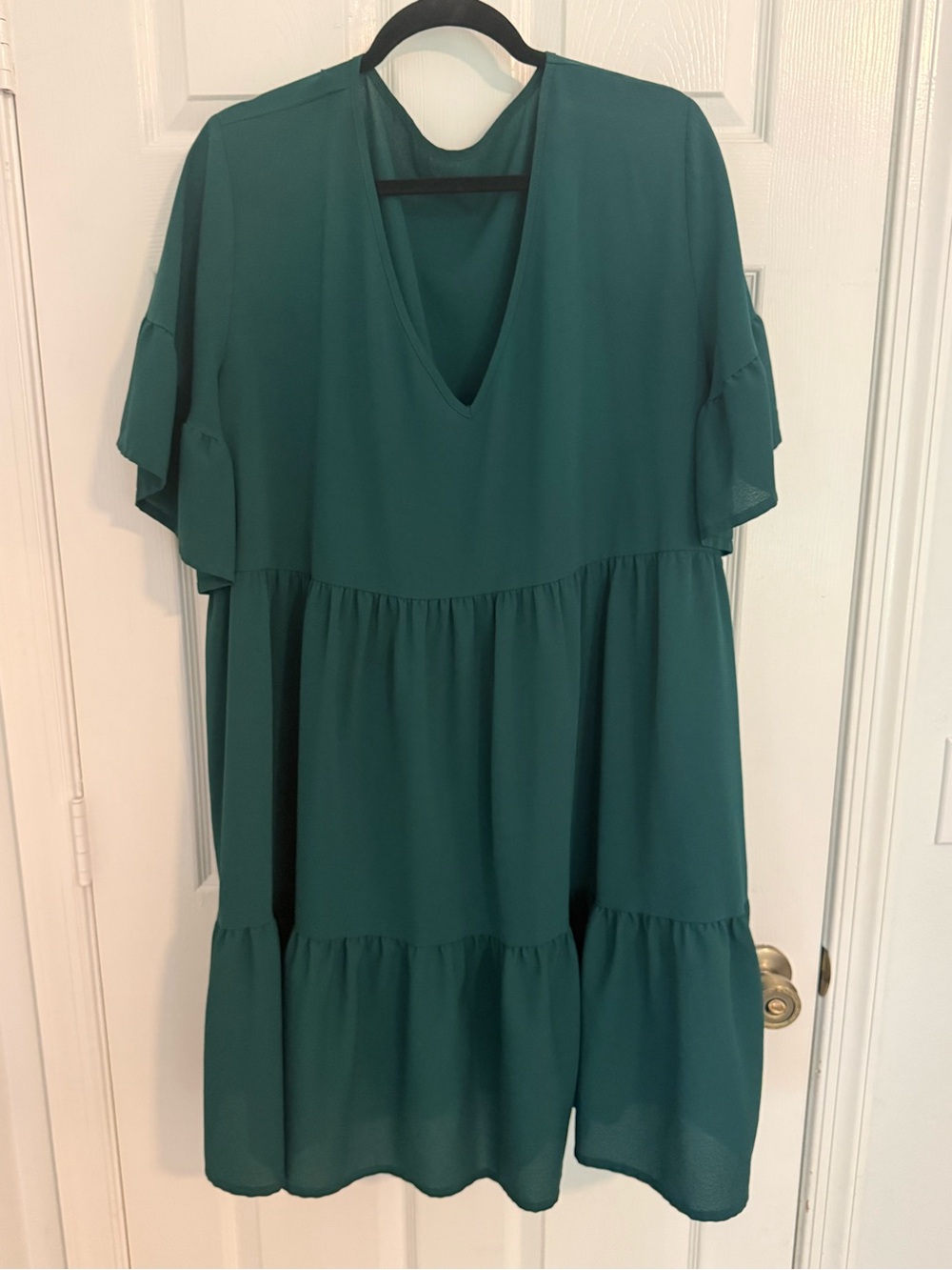 SHEIN Teal V-Neck Tiered Tunic Dress
